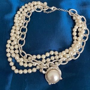 ‘Pearl’ and silver chain pendant necklace